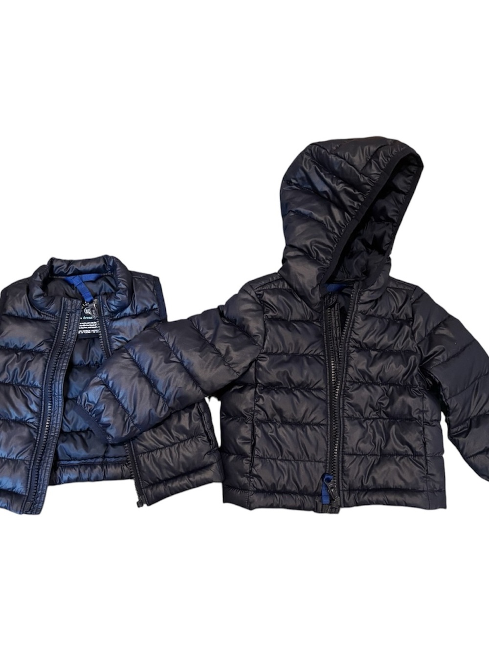 Primary Kids Black Hooded Puffer Jacket and Vest 6-12 months